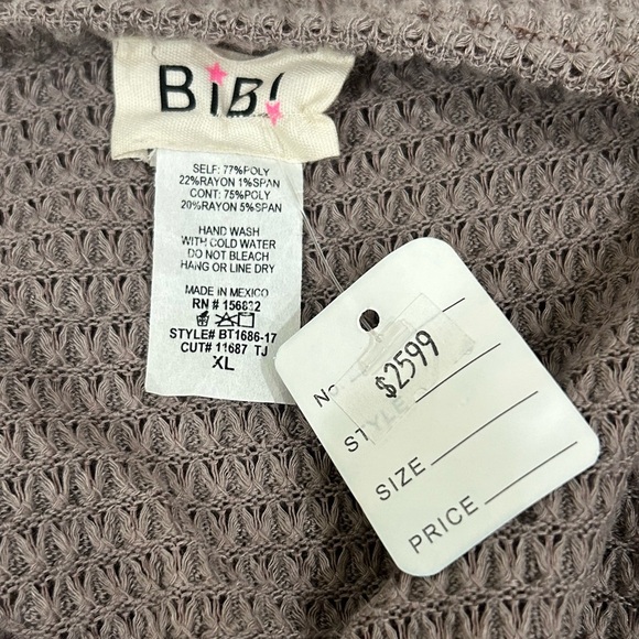 NWT Bibi Waffle Knit & Leopard Colorblock Top – XL - Picture 3 of 5
